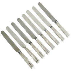 Tiffany Sterling Silver Lap Over Edge Set of Eight Hammered Dinner Knives