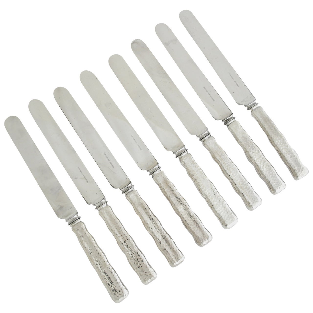 Tiffany Sterling Silver Lap over Edge Set of Eight Hammered Luncheon Knives