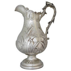 Impressive John Cox 
Co. Sterling Silver Pitcher, Naturalism, circa 1855