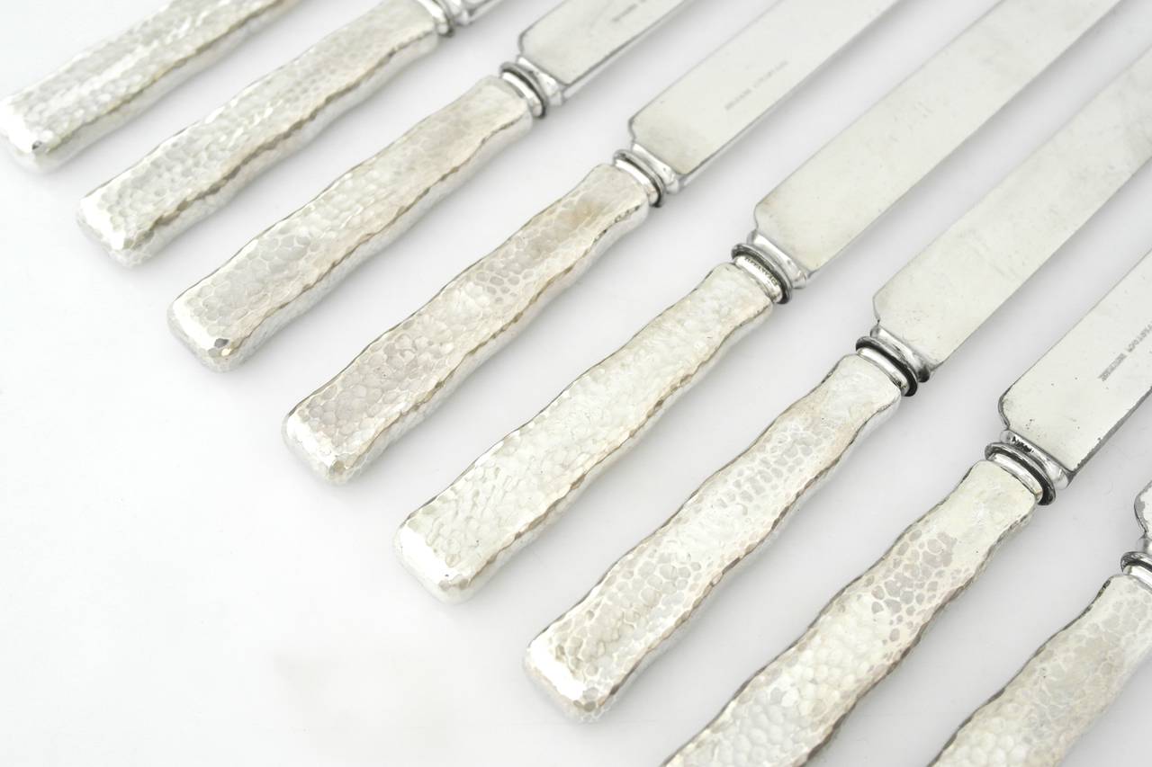 American Tiffany Sterling Silver Lap over Edge Set of Eight Hammered Luncheon Knives