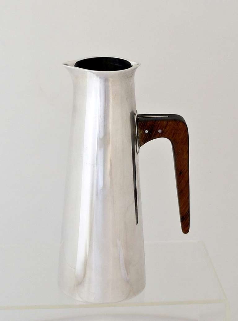Modernist Paul Pancritius Sterling Silver and Wood Pitcher In Excellent Condition In New York, NY