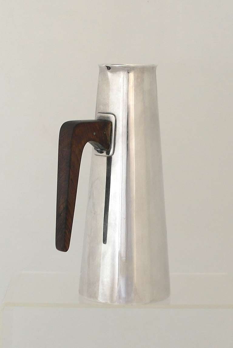 Mid-20th Century Modernist Paul Pancritius Sterling Silver and Wood Pitcher