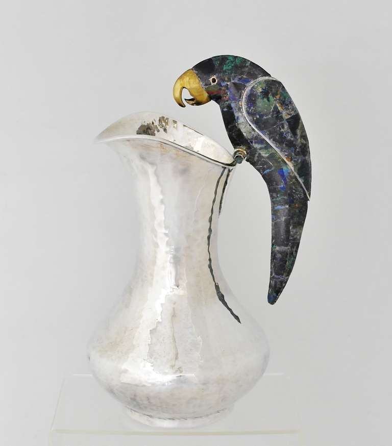 Los Castillo Silverplate Hand Hammered Parrot Handle Pitcher 2