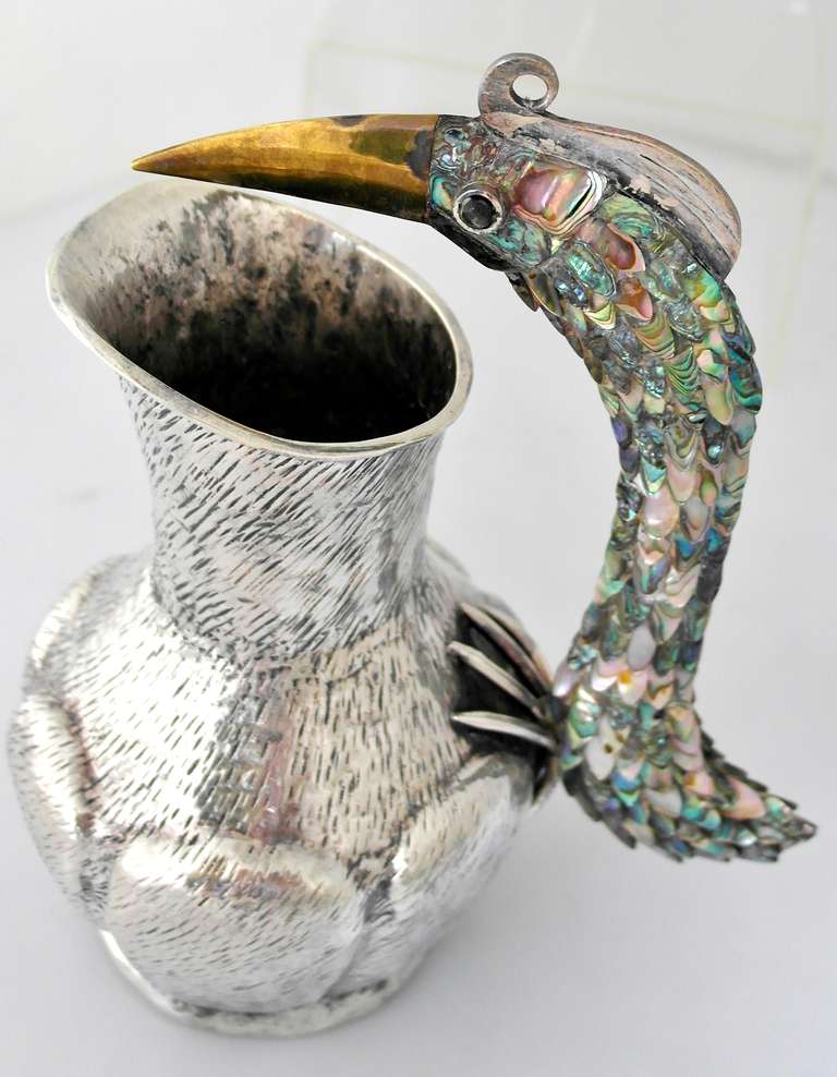 Silver Plate Los Castillo Silverplate Exotic Bird Handle Pitcher