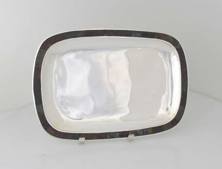 Los Castillo Handmade Silverplate Rectangular Tray In Excellent Condition In New York, NY