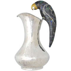 Los Castillo Silverplate Hand Hammered Parrot Handle Pitcher