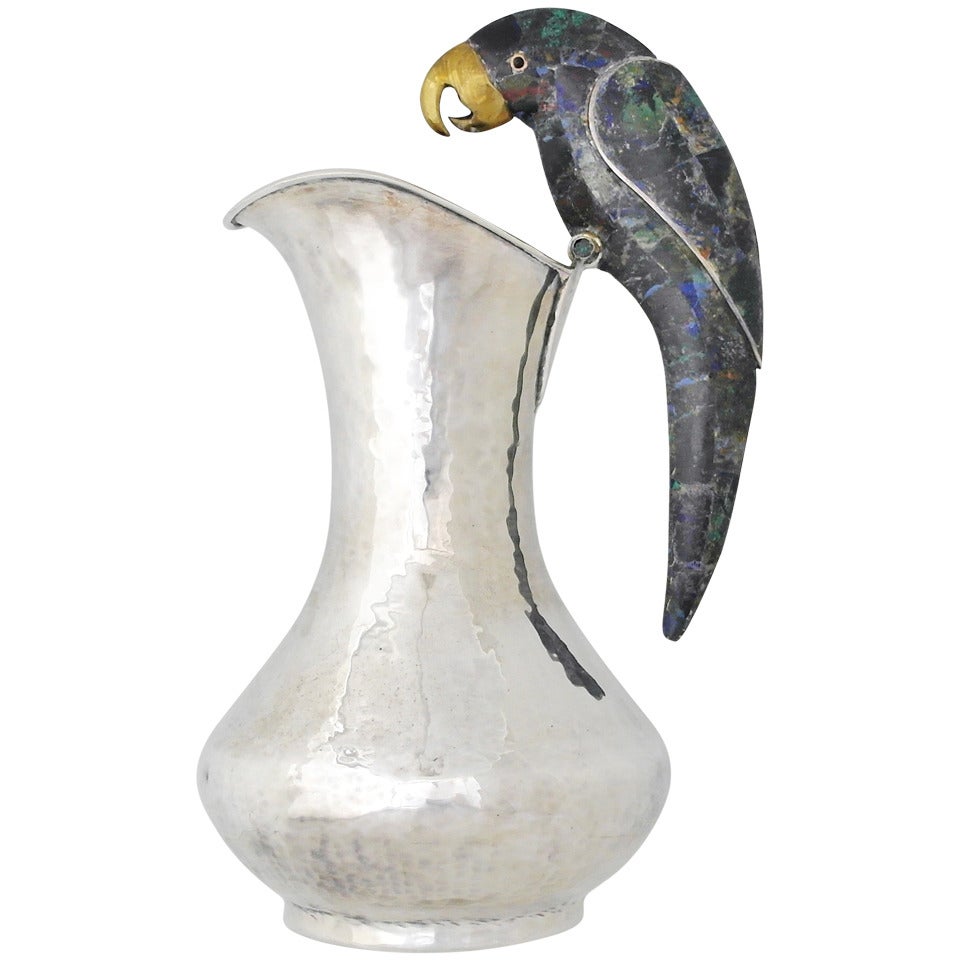 Los Castillo Silverplate Hand Hammered Parrot Handle Pitcher