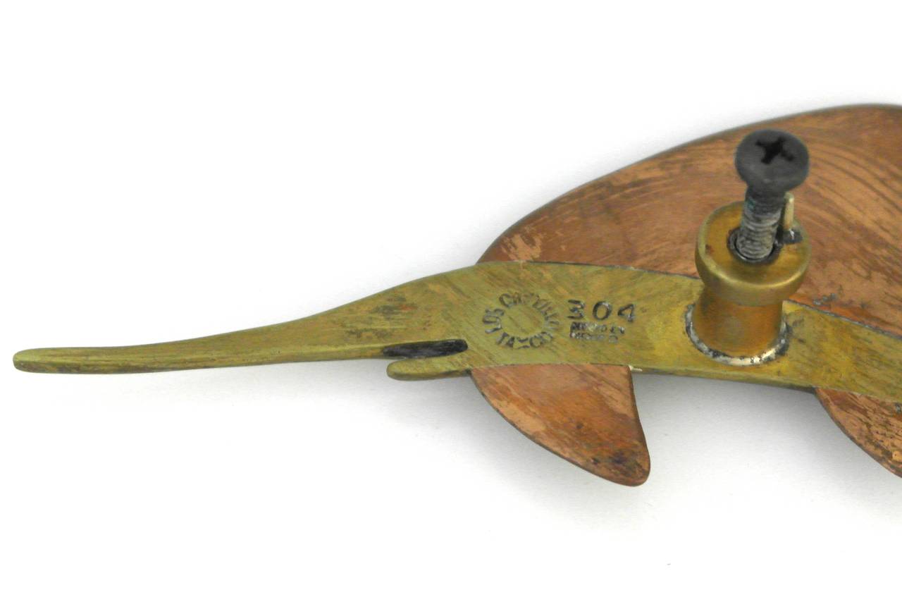 Los Castillo Brass and Abalone Swordfish Drawer Pulls In Excellent Condition In New York, NY