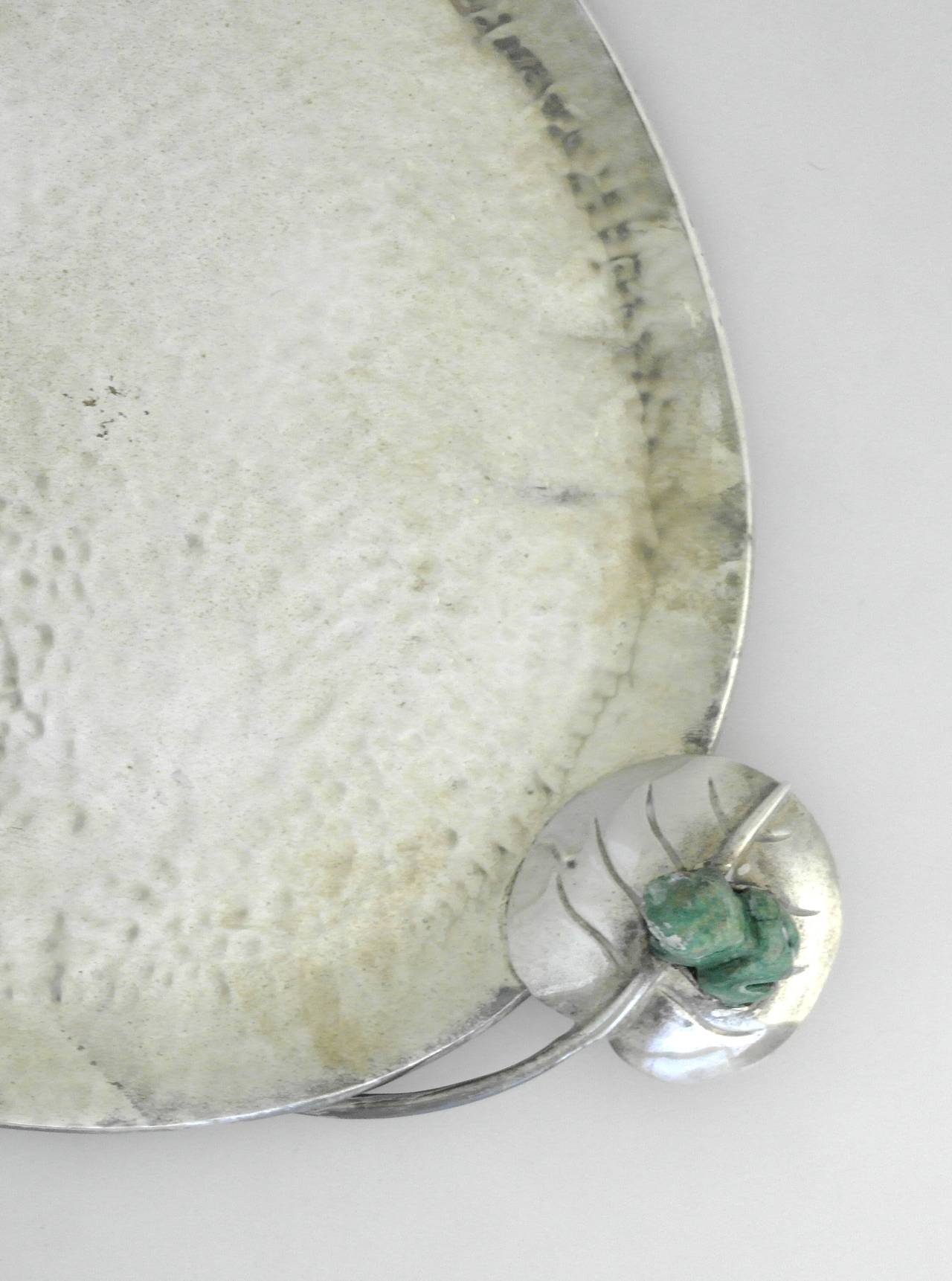 Mexican Emilia Castillo Silver Plate Handmade Serving Tray Frog Motifs