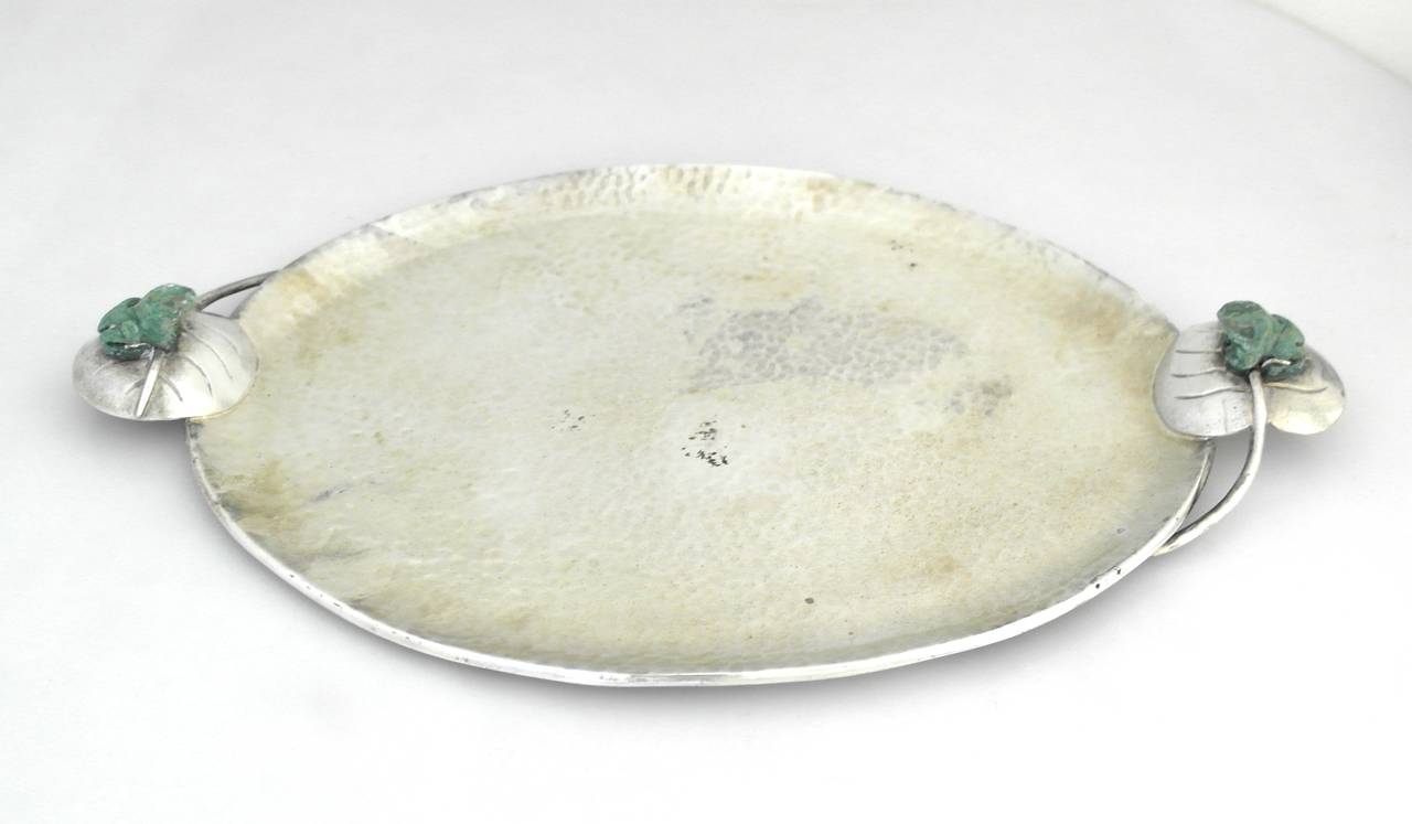 Late 20th Century Emilia Castillo Silver Plate Handmade Serving Tray Frog Motifs