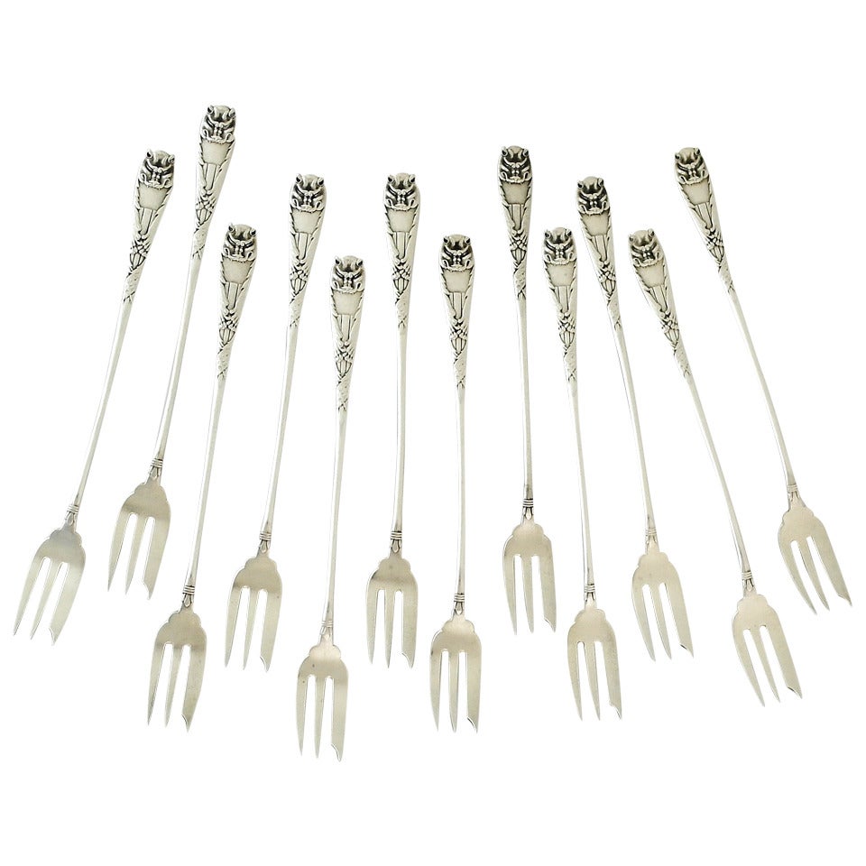 Gorham Aesthetic Sterling Silver Cocktail Forks with Bats - Set of 12
