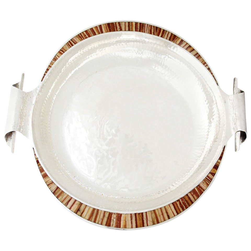 Emilia Castillo Silver Plate, Hand-Hammered Centerpiece Bowl For Sale