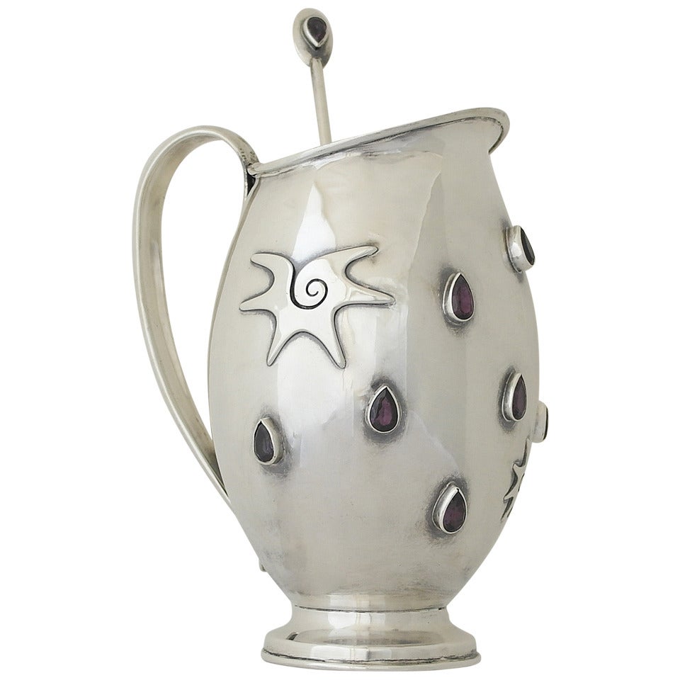 RARE Carmen Beckmann Taxco Sterling Silver and 10 Amethysts Pitcher 1960