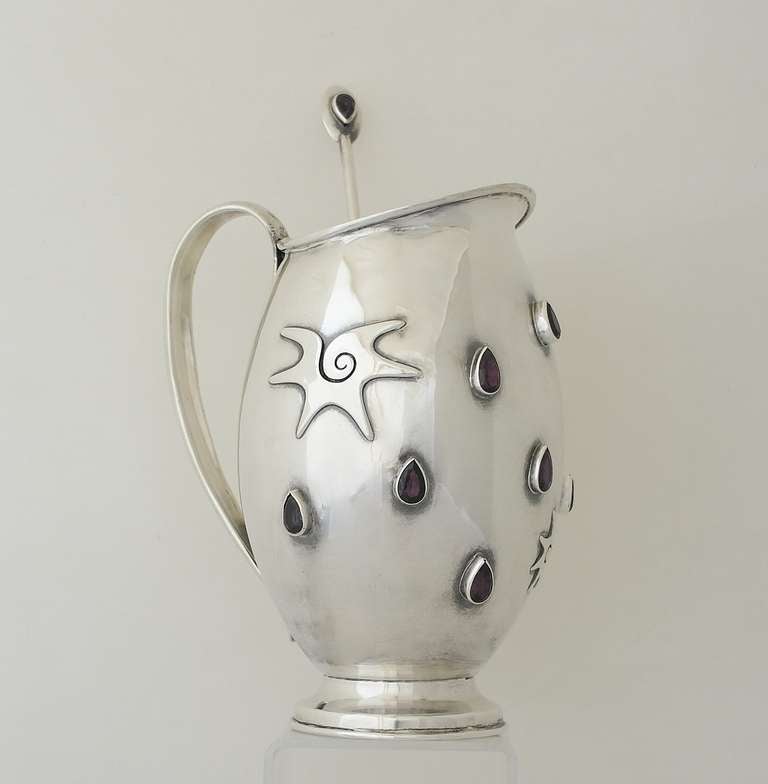 RARE Carmen Beckmann Taxco Sterling Silver and 10 Amethysts Pitcher 1960