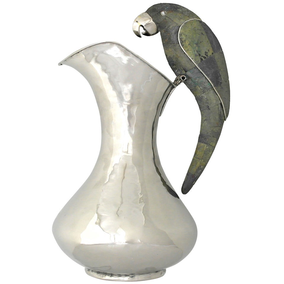 Large Los Castillo Silverplate Parrot Handle Pitcher