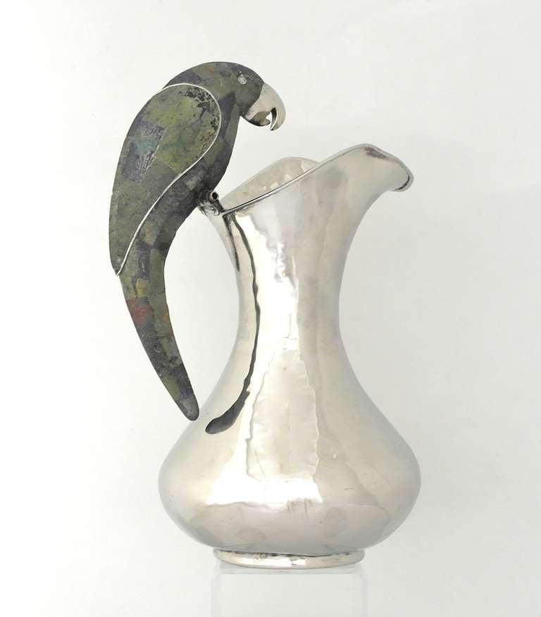 Large Los Castillo Silverplate Parrot Handle Pitcher In Excellent Condition In New York, NY