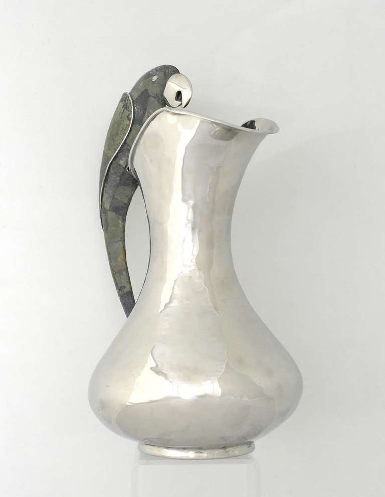 Late 20th Century Large Los Castillo Silverplate Parrot Handle Pitcher