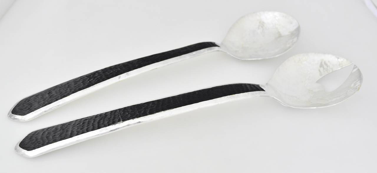 Contemporary Emilia Castillo Large Silverplate Hand-Wrought Salad Servers