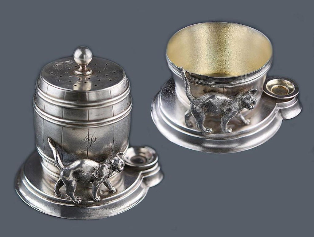 PLEASE NOTE THERE ARE TWO (2) MASTER SALTS - 
ONLY (ONE) 1 IS ILLUSTRATED !

Being offered is a rare and arguably one-of-a-kind circa 1872 sterling silver pair of master salt cellars and pepper shaker by Bernard Beiderhase, of New York, and