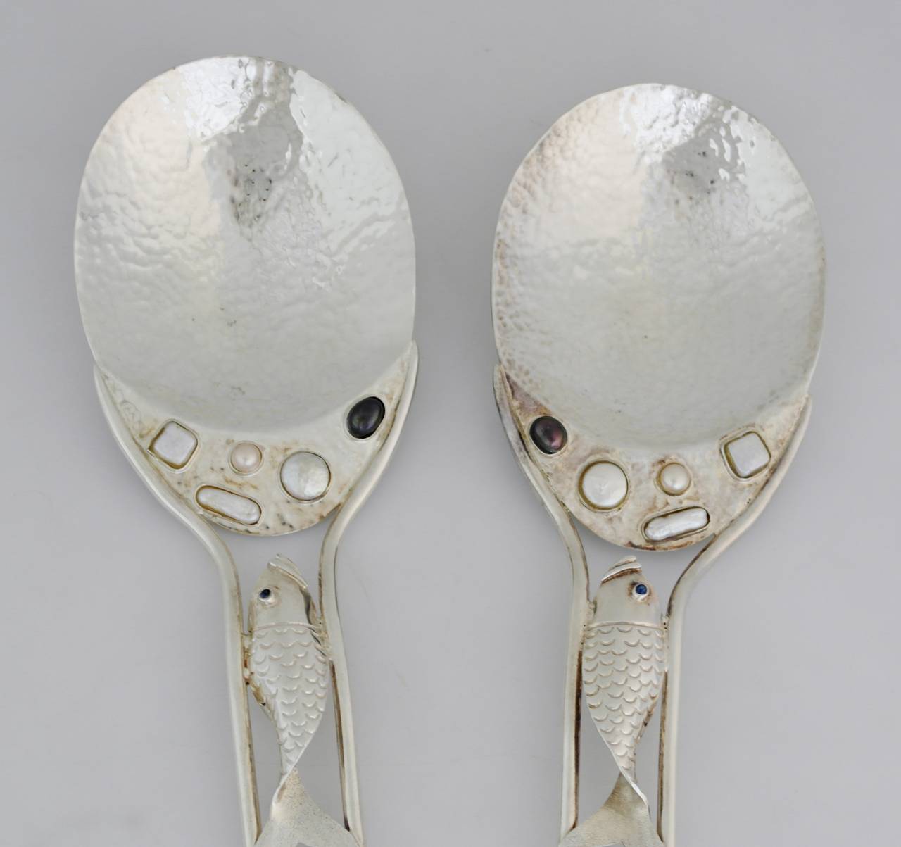 Important Emilia Castillo Silver Plate Hand-Wrought Serving Spoons, 1990 In Excellent Condition In New York, NY