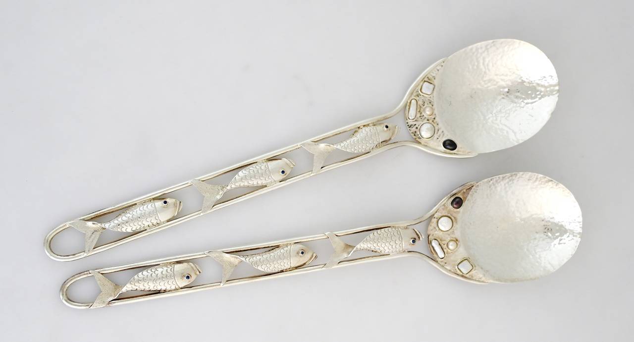 Contemporary Important Emilia Castillo Silver Plate Hand-Wrought Serving Spoons, 1990