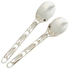 Important Emilia Castillo Silver Plate Hand-Wrought Serving Spoons, 1990