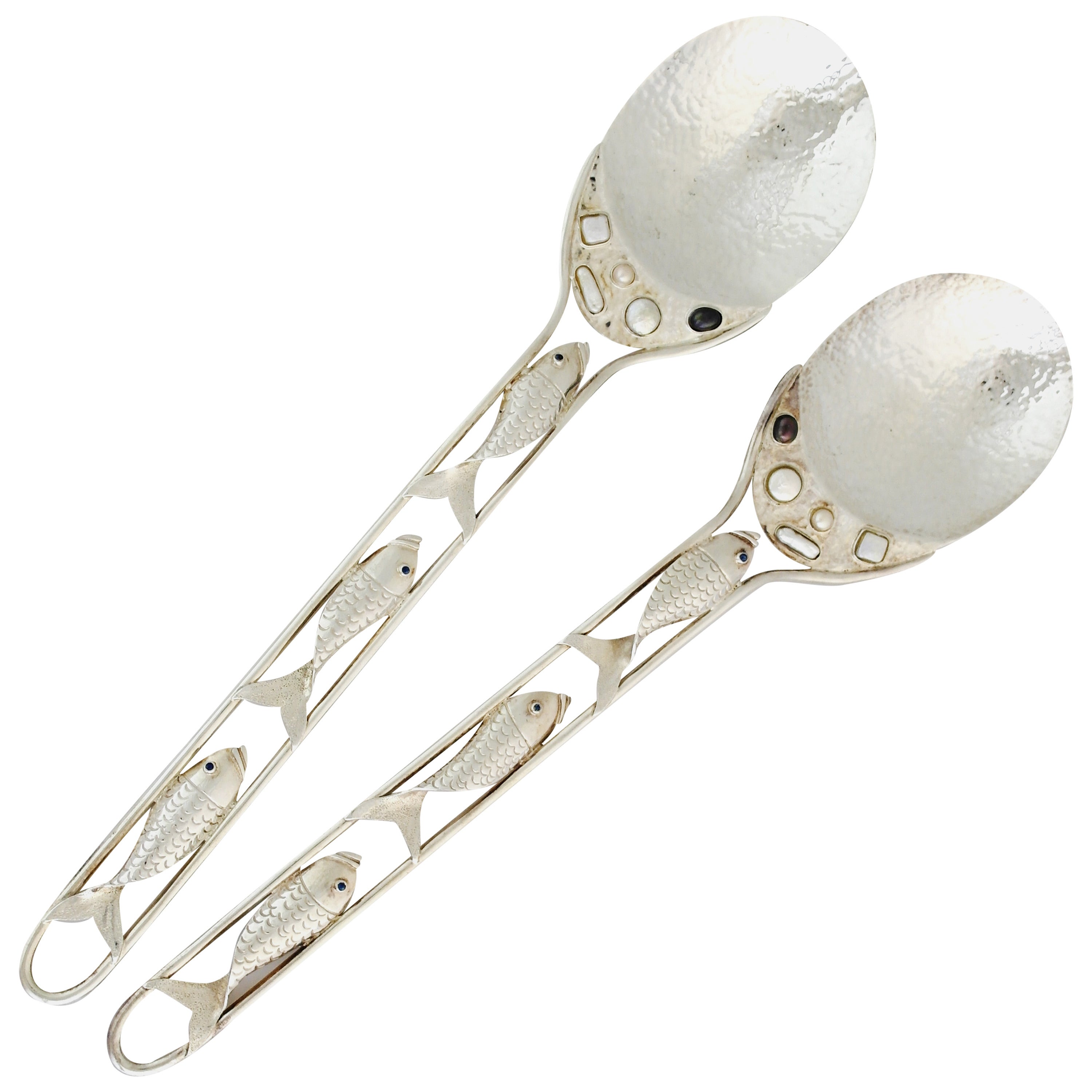 Important Emilia Castillo Silver Plate Hand-Wrought Serving Spoons, 1990