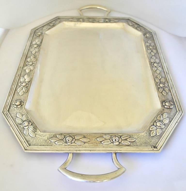 Mexican Large & Superb Maciel Taxco Sterling Silver Serving Tray 1950