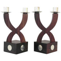 Taxco Hand Made Sterling Silver & Rosewood Candelabra
