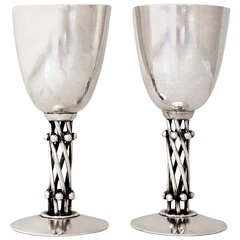 Six William Spratling Sterling Silver Pair of Stemmed Cocktail Goblets