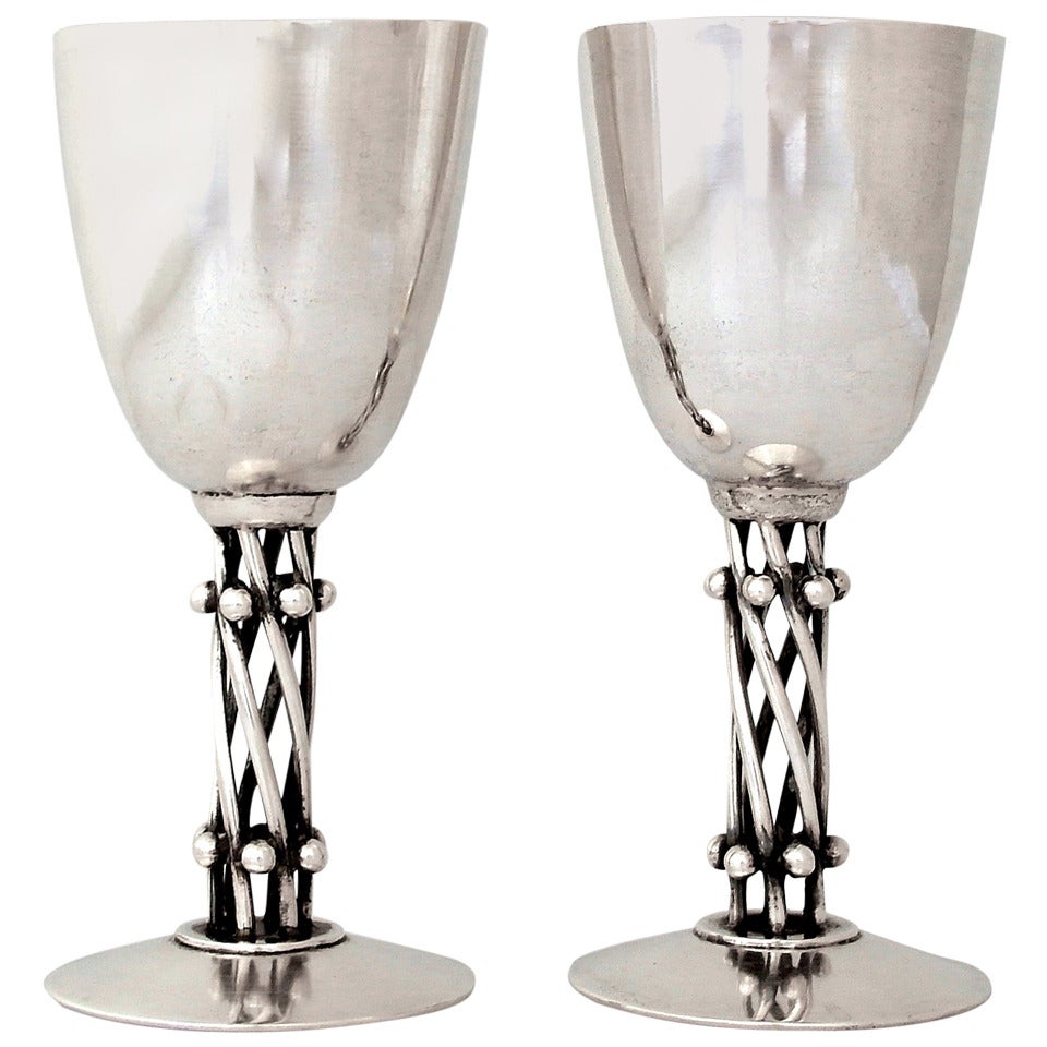 Six William Spratling Sterling Silver Pair of Stemmed Cocktail Goblets For Sale