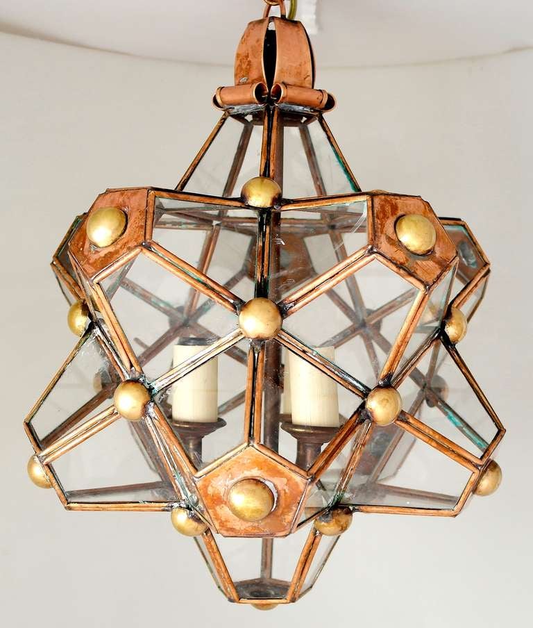 Mexican Hector Aguilar Copper & Brass Architectural 'Star Lantern' 1945