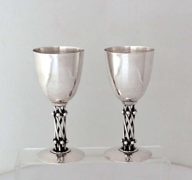 Six William Spratling Sterling Silver Pair of Stemmed Cocktail Goblets For Sale 2