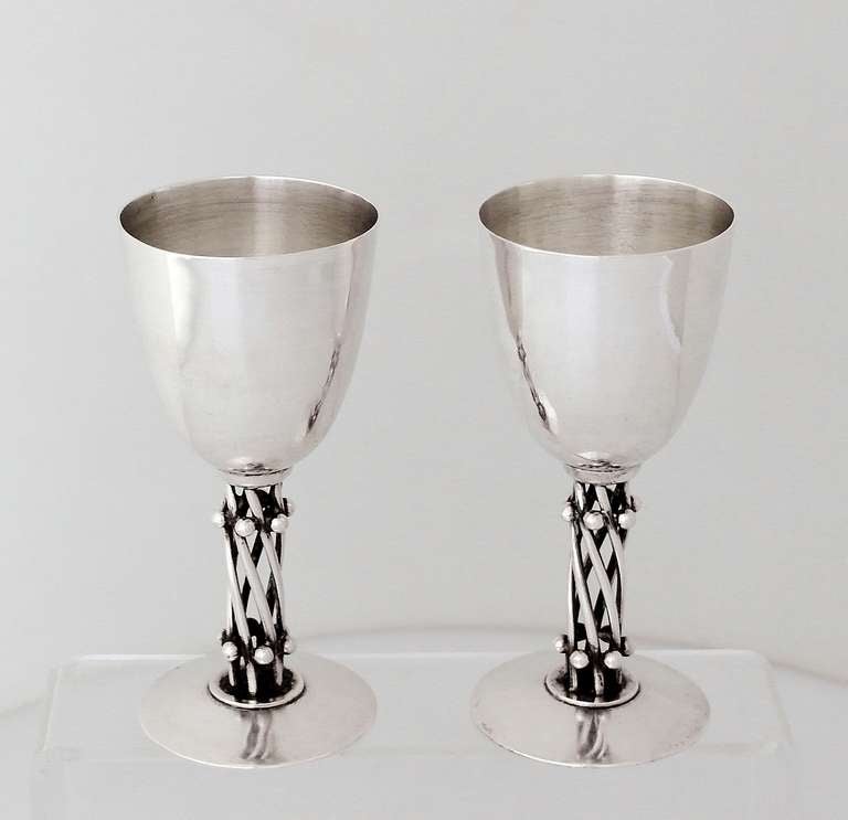 Mexican Six William Spratling Sterling Silver Pair of Stemmed Cocktail Goblets For Sale