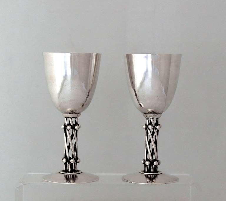 Six William Spratling Sterling Silver Pair of Stemmed Cocktail Goblets In Excellent Condition For Sale In New York, NY