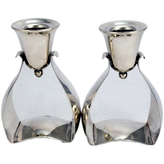 Pair Mexican Candlesticks Sterling Silver 1950 Cls