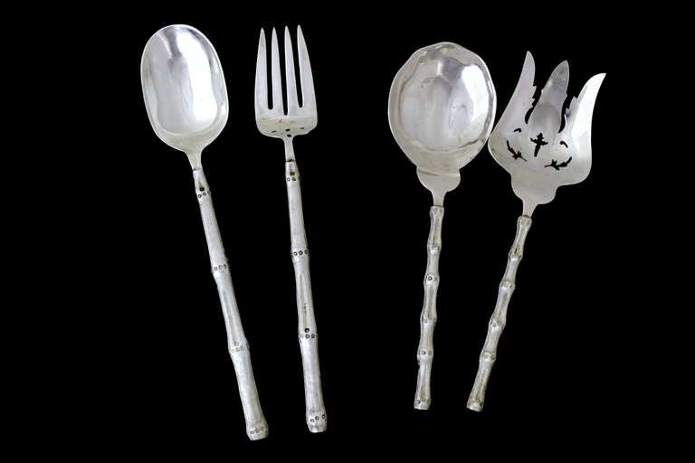 Mexican Janna Thomas, Tiffany, Taxco Sterling Silver Flatware Set for Eight     For Sale