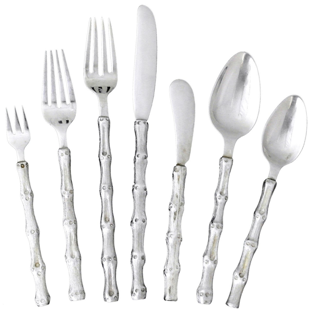 Janna Thomas, Tiffany, Taxco Sterling Silver Flatware Set for Eight     For Sale