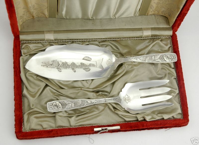Orchids Towle Sterling Silver Fish Set Superb Engraving