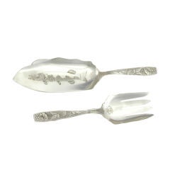 Orchids Towle Sterling Silver Fish Set Superb Engraving