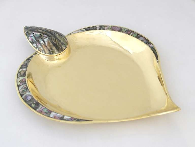 Los Castillo Taxco Brass & Abalone Centerpiece Dish