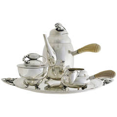 Important William DeMatteo 1930 Sterling Silver Three-Piece Tea Set and Tray 4