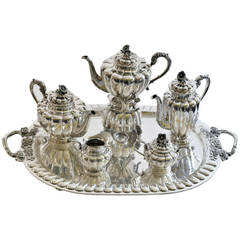 RARE Large Sanborns Sterling Silver Five-Piece Tea and Coffee Service with Tray