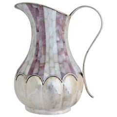 Los Castillo Silverplate & Mother of Pearl Handwrought Pitcher 1990
