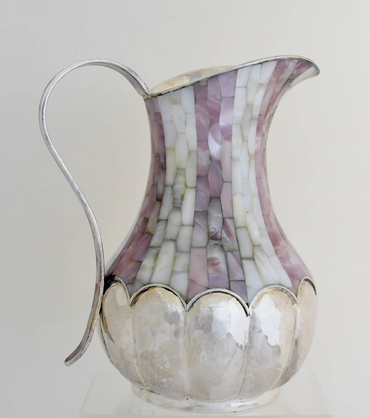 Mother-of-Pearl Los Castillo Silverplate & Mother of Pearl Handwrought Pitcher 1990
