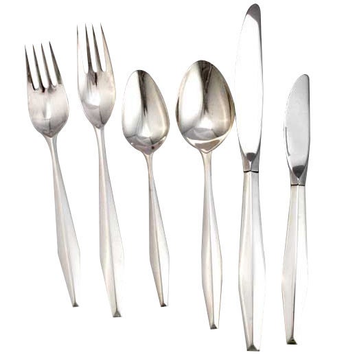 Gio Ponti Designed Diamond Sterling Silver Flatware Set for 12 or 16, 1958 For Sale