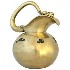 Taxco Brass Water Pitcher Frog on Lily Pad Handle