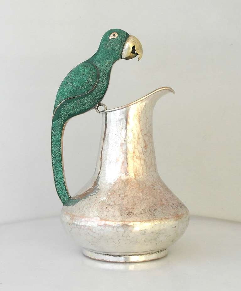 Mexican Taxco Handwrought Silverplate Parrot Pitcher