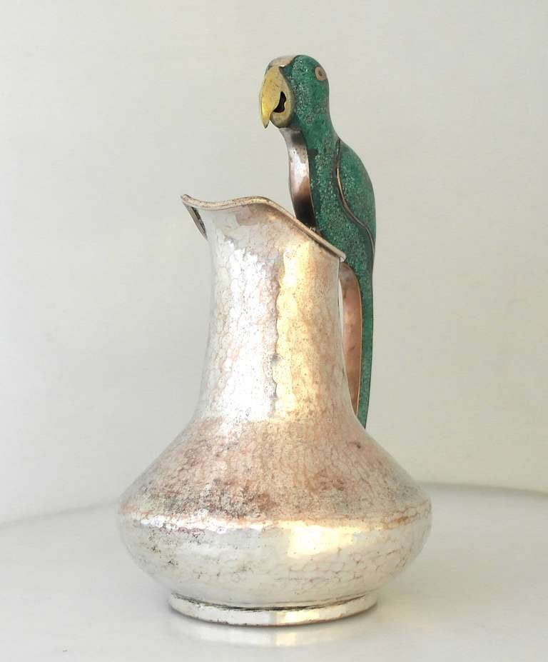 Silver Plate Taxco Handwrought Silverplate Parrot Pitcher