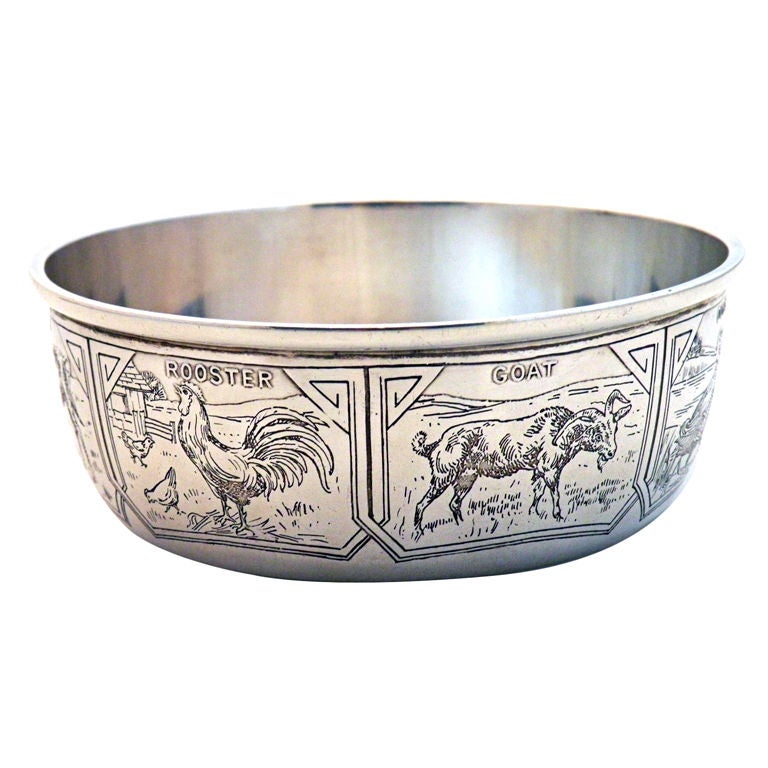 Circa 1900 Sterling Silver Acid Etched Child
s Bowl Sterling Sil